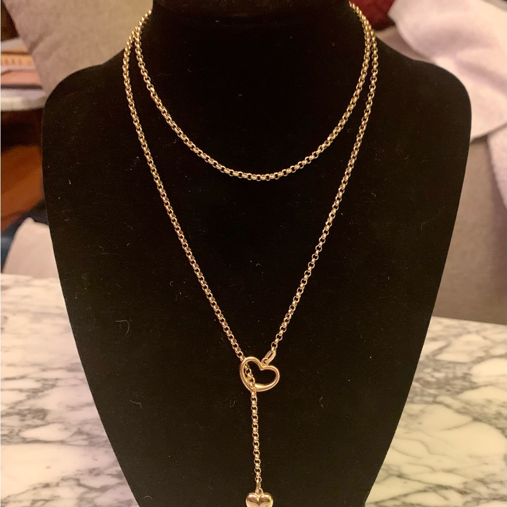 Italy made 14k gold heart versatile lariat necklace choker, bracelet, anklet